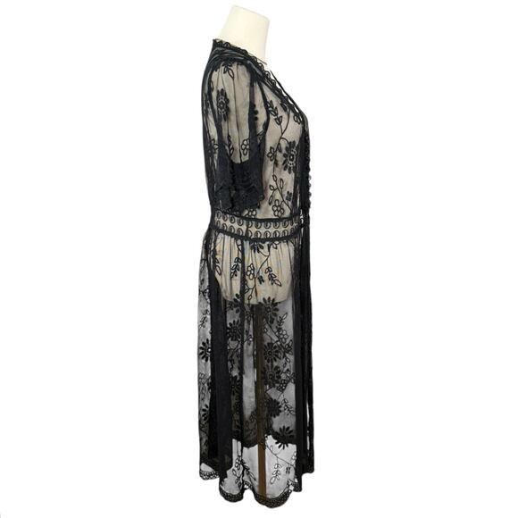 Black Sheer Lace Duster Kimono Cardigan Cotton Fairy Witchy Grunge Women’s Large - Picture 5 of 12